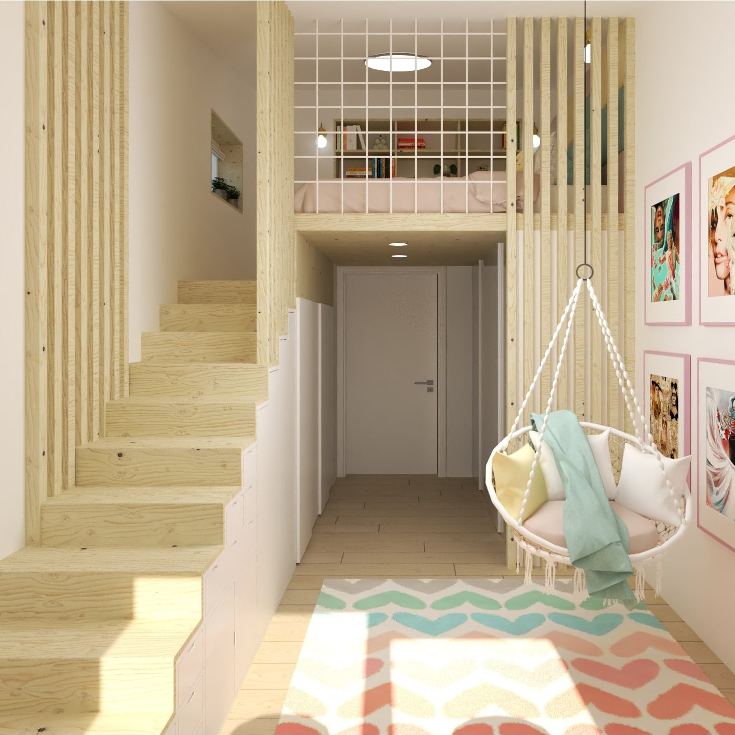 vyvýšenie poschodie v detskej izbe s vysokým stropom