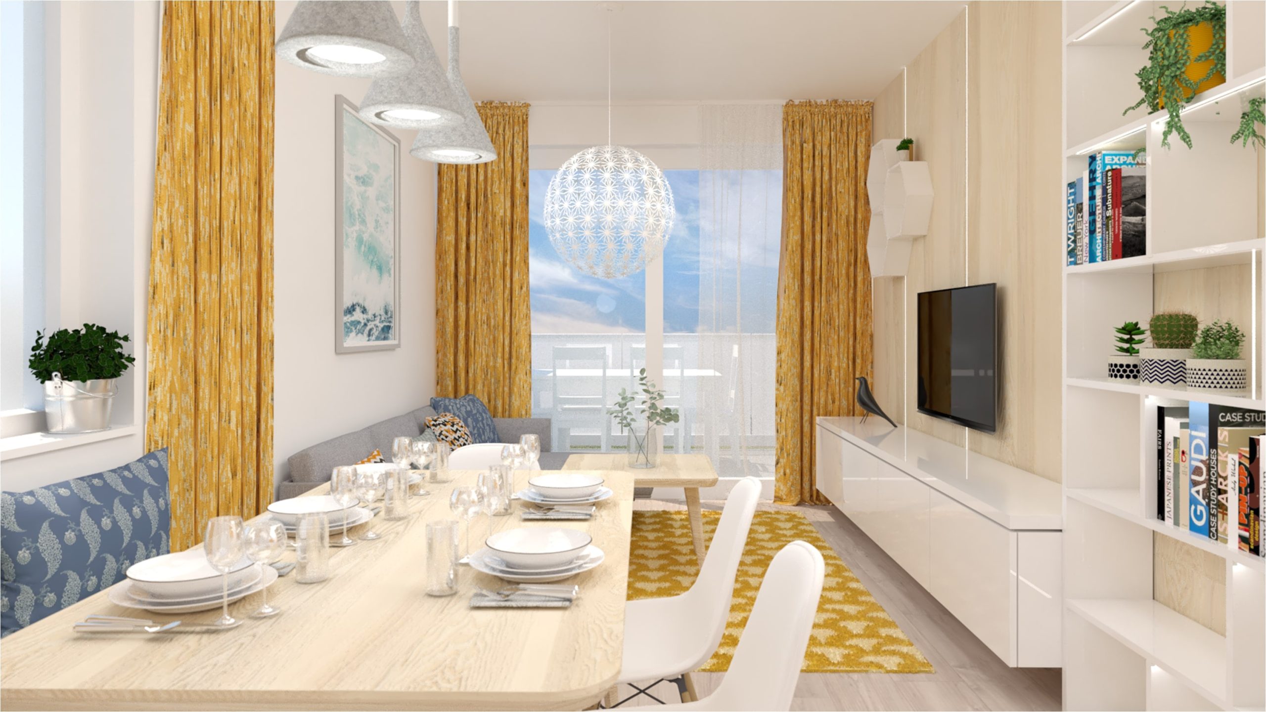 jedáleň a obývačka v svetlej farebnosti