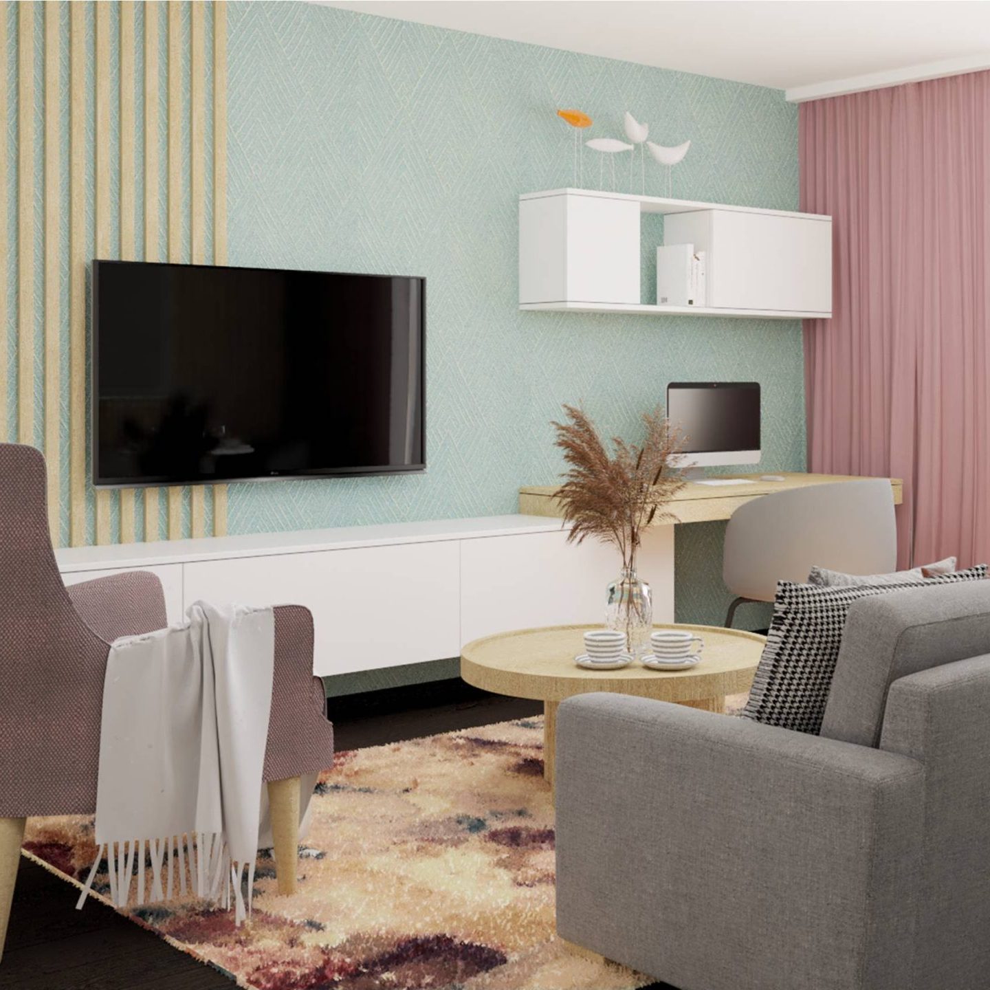 obývačka s farebnými doplnkami